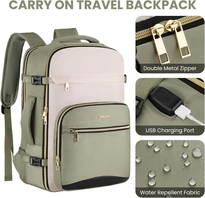 YAMTION Travel Laptops Backpack for Women,Large Carry On Luggage for Airplanes Weekender Bags for Personal Items,Airline Approved TSA Overnight Bags with 4 Packing Cubes