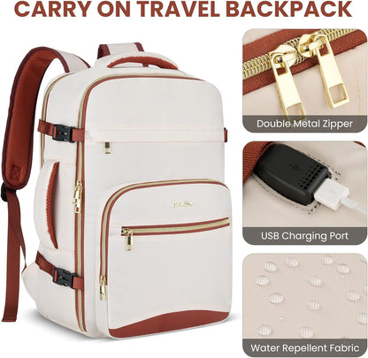 YAMTION Travel Laptops Backpack for Women,Large Carry On Luggage for Airplanes Weekender Bags for Personal Items,Airline Approved TSA Overnight Bags with 4 Packing Cubes