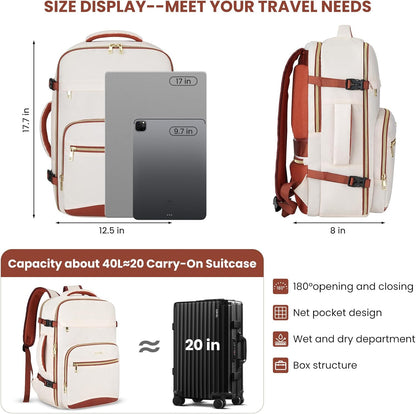 YAMTION Travel Laptops Backpack for Women,Large Carry On Luggage for Airplanes Weekender Bags for Personal Items,Airline Approved TSA Overnight Bags with 4 Packing Cubes