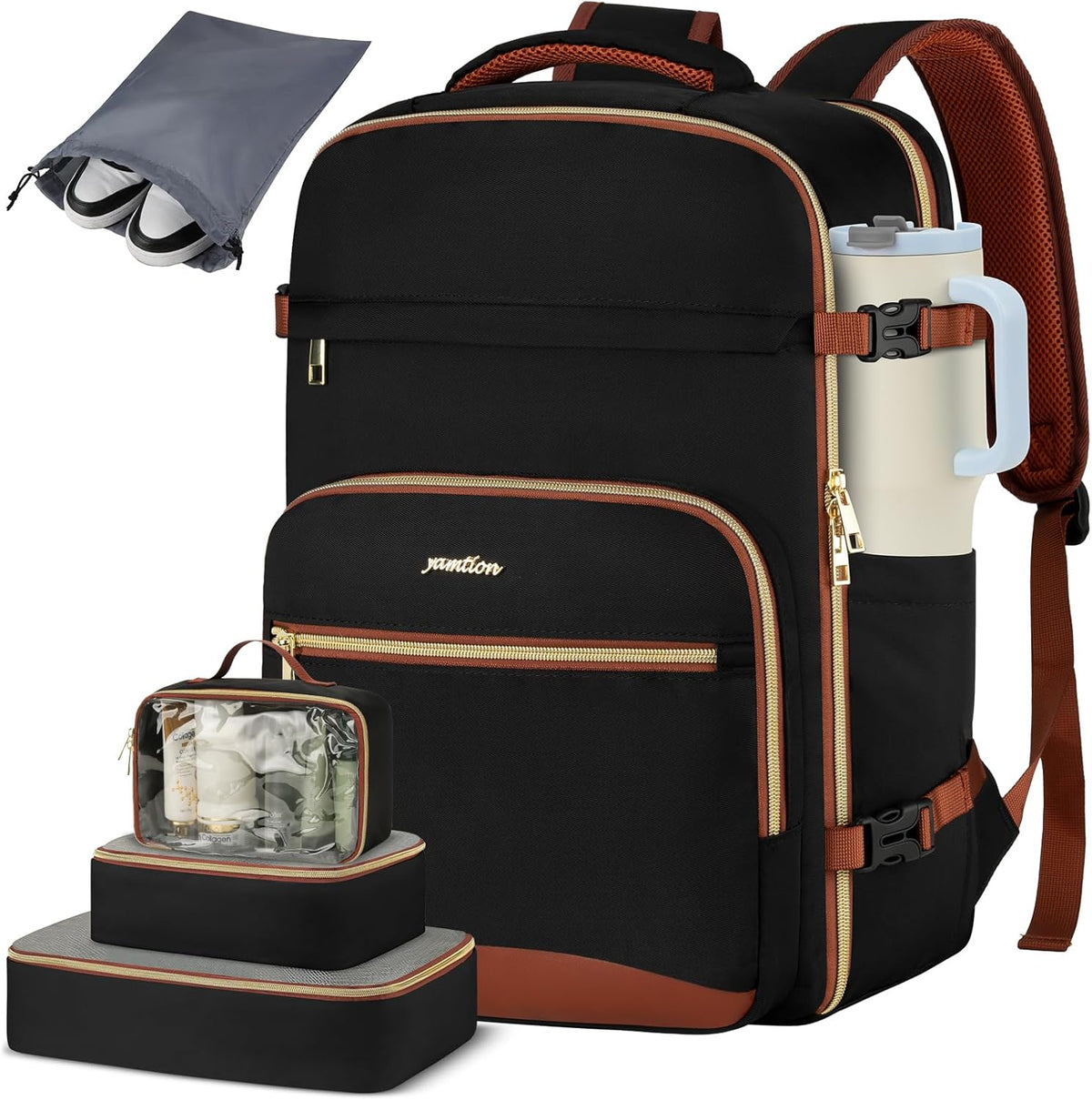 YAMTION Travel Laptops Backpack for Women,Large Carry On Luggage for Airplanes Weekender Bags for Personal Items,Airline Approved TSA Overnight Bags with 4 Packing Cubes