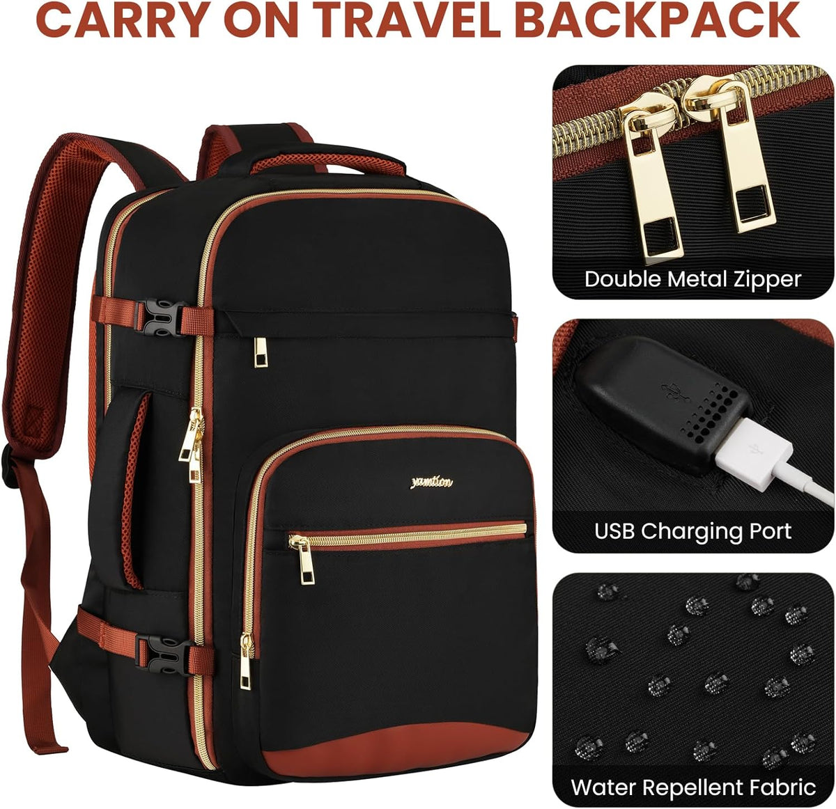 YAMTION Travel Laptops Backpack for Women,Large Carry On Luggage for Airplanes Weekender Bags for Personal Items,Airline Approved TSA Overnight Bags with 4 Packing Cubes