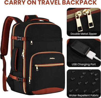 YAMTION Travel Laptops Backpack for Women,Large Carry On Luggage for Airplanes Weekender Bags for Personal Items,Airline Approved TSA Overnight Bags with 4 Packing Cubes