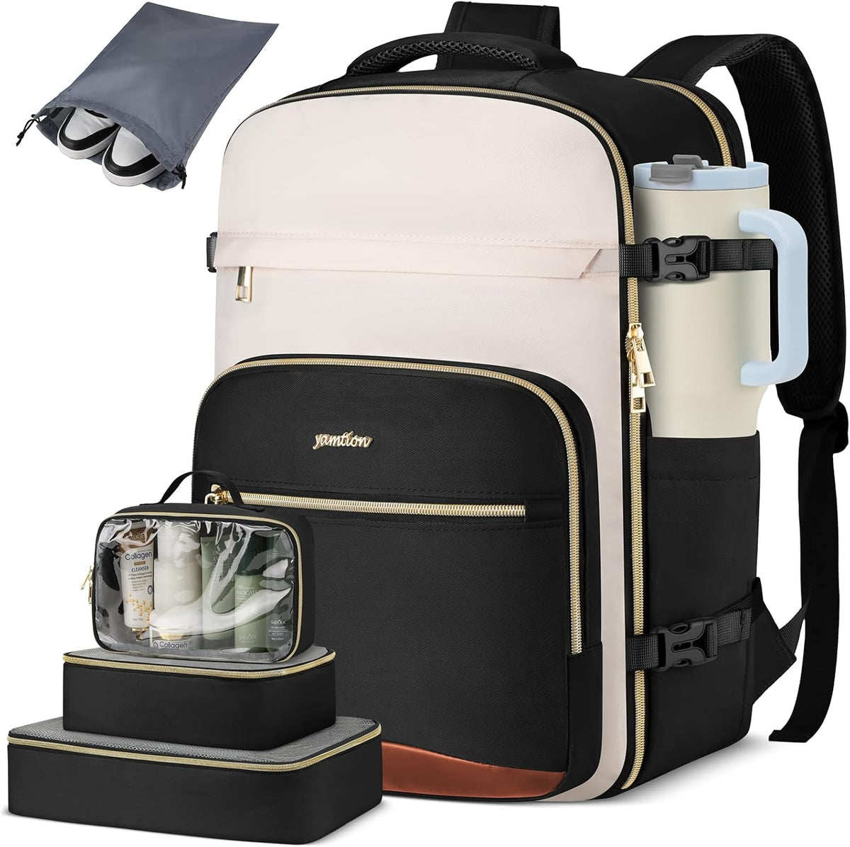 YAMTION Travel Laptops Backpack for Women,Large Carry On Luggage for Airplanes Weekender Bags for Personal Items,Airline Approved TSA Overnight Bags with 4 Packing Cubes