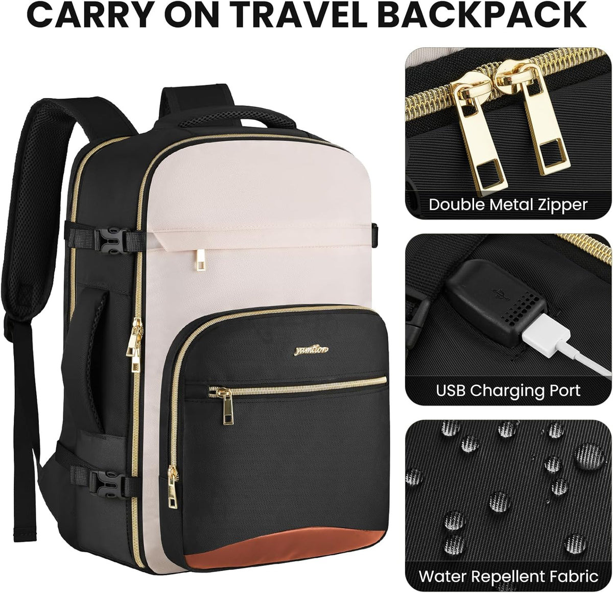 YAMTION Travel Laptops Backpack for Women,Large Carry On Luggage for Airplanes Weekender Bags for Personal Items,Airline Approved TSA Overnight Bags with 4 Packing Cubes