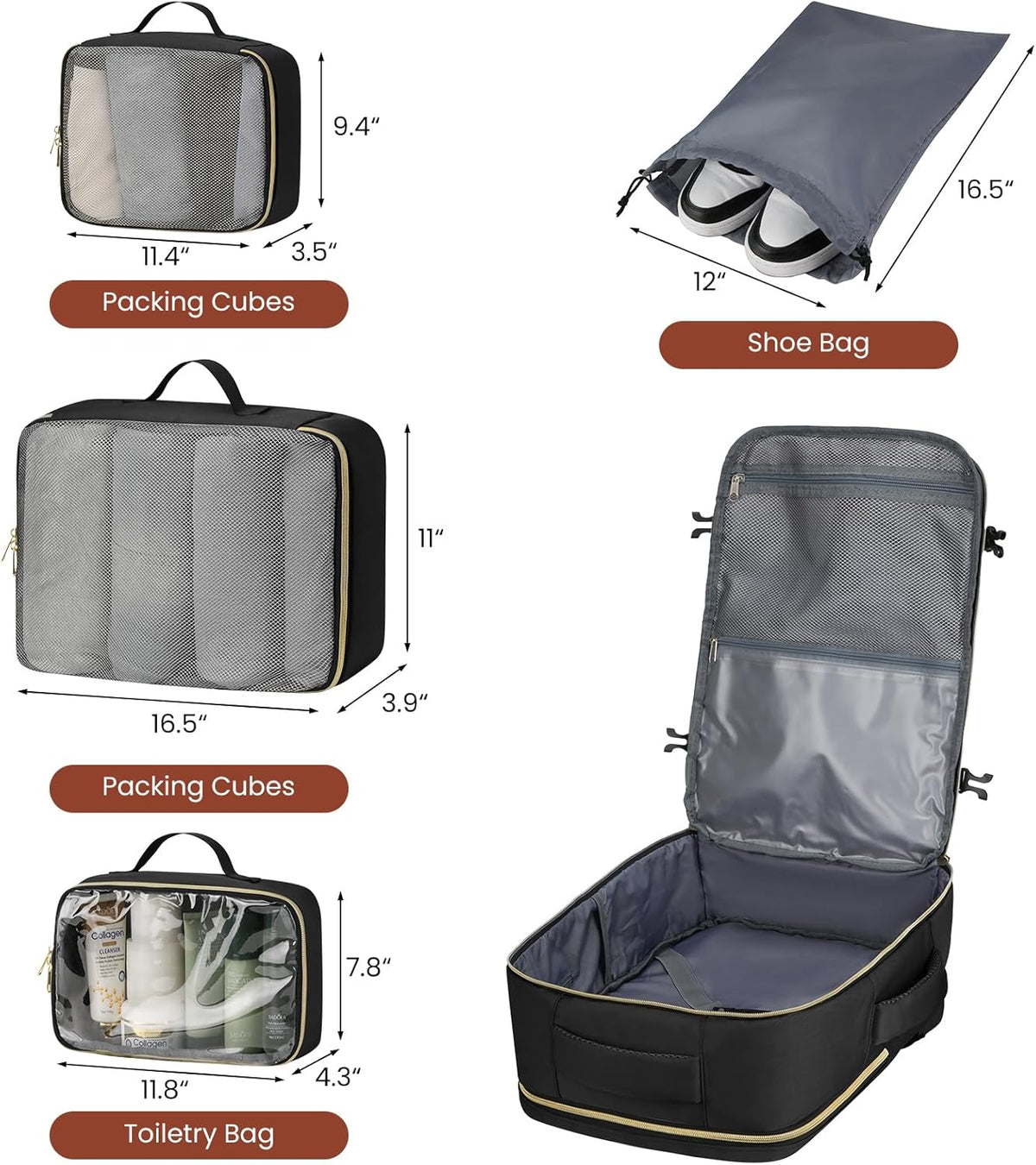 YAMTION Travel Laptops Backpack for Women,Large Carry On Luggage for Airplanes Weekender Bags for Personal Items,Airline Approved TSA Overnight Bags with 4 Packing Cubes