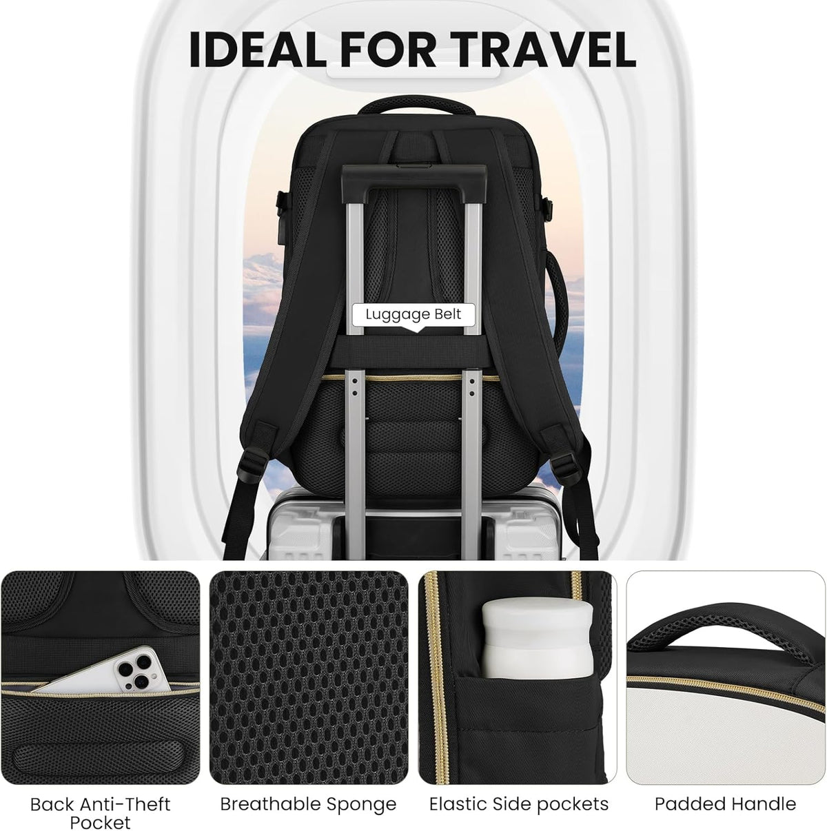 YAMTION Travel Laptops Backpack for Women,Large Carry On Luggage for Airplanes Weekender Bags for Personal Items,Airline Approved TSA Overnight Bags with 4 Packing Cubes