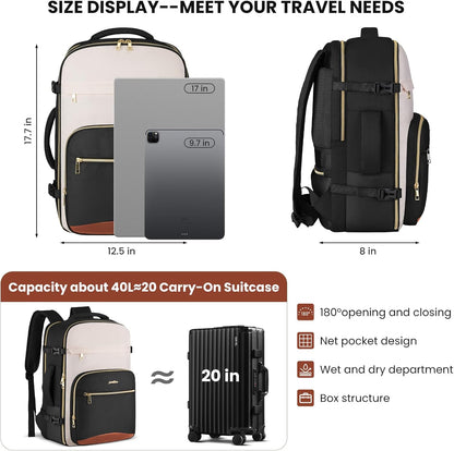 YAMTION Travel Laptops Backpack for Women,Large Carry On Luggage for Airplanes Weekender Bags for Personal Items,Airline Approved TSA Overnight Bags with 4 Packing Cubes