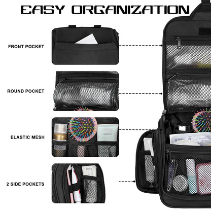 Goloni Hanging Toiletry Bag, 10 Compartments Water-Resistant Makeup Bag with 360° Spinning Metal Hook, Large Travel Cosmetic Organizer for Men & Women, Pink (7.05oz)