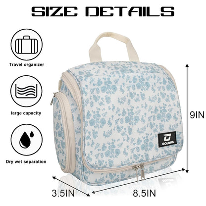 Goloni Hanging Toiletry Bag, 10 Compartments Water-Resistant Makeup Bag with 360° Spinning Metal Hook, Large Travel Cosmetic Organizer for Men & Women, Pink (7.05oz)