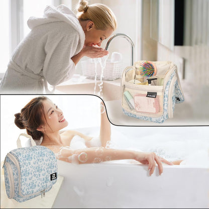 Goloni Hanging Toiletry Bag, 10 Compartments Water-Resistant Makeup Bag with 360° Spinning Metal Hook, Large Travel Cosmetic Organizer for Men & Women, Pink (7.05oz)