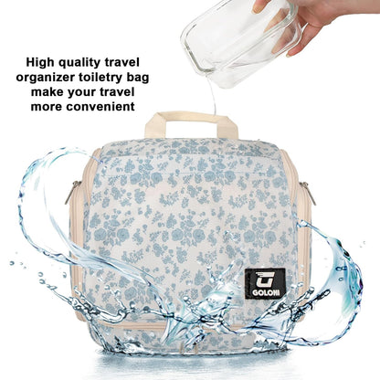 Goloni Hanging Toiletry Bag, 10 Compartments Water-Resistant Makeup Bag with 360° Spinning Metal Hook, Large Travel Cosmetic Organizer for Men & Women, Pink (7.05oz)