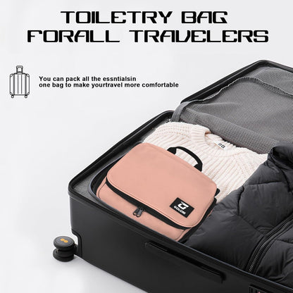 Goloni Hanging Toiletry Bag, 10 Compartments Water-Resistant Makeup Bag with 360° Spinning Metal Hook, Large Travel Cosmetic Organizer for Men & Women, Pink (7.05oz)