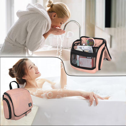 Goloni Hanging Toiletry Bag, 10 Compartments Water-Resistant Makeup Bag with 360° Spinning Metal Hook, Large Travel Cosmetic Organizer for Men & Women, Pink (7.05oz)