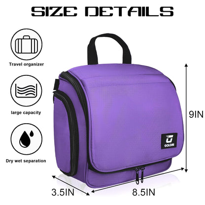 Goloni Hanging Toiletry Bag, 10 Compartments Water-Resistant Makeup Bag with 360° Spinning Metal Hook, Large Travel Cosmetic Organizer for Men & Women, Pink (7.05oz)