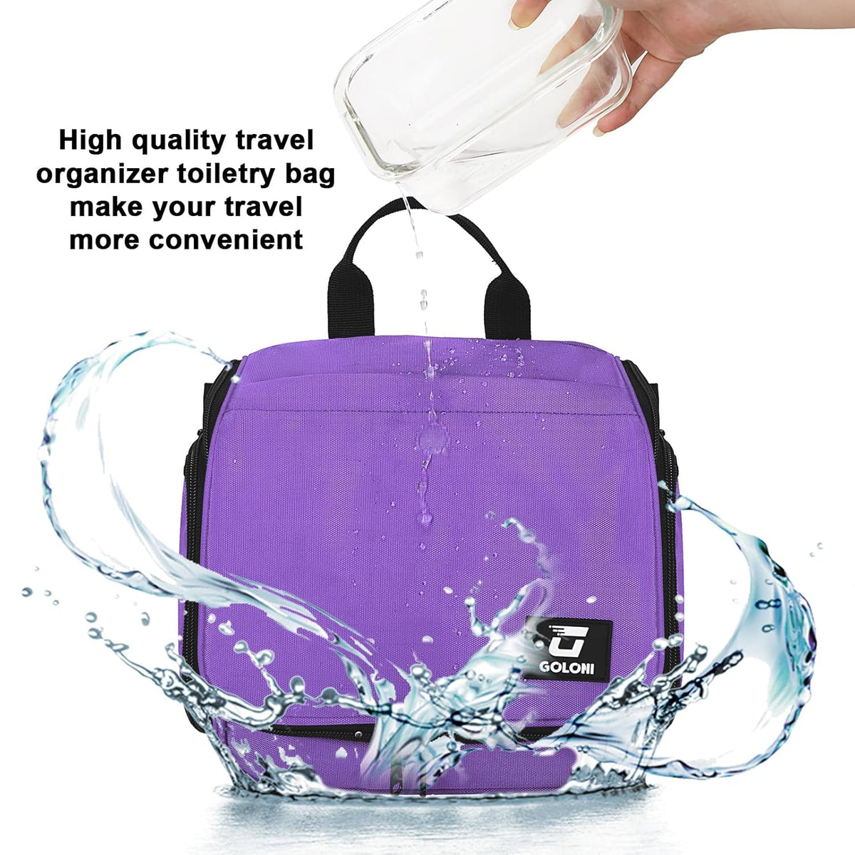 Goloni Hanging Toiletry Bag, 10 Compartments Water-Resistant Makeup Bag with 360° Spinning Metal Hook, Large Travel Cosmetic Organizer for Men & Women, Pink (7.05oz)