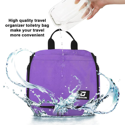 Goloni Hanging Toiletry Bag, 10 Compartments Water-Resistant Makeup Bag with 360° Spinning Metal Hook, Large Travel Cosmetic Organizer for Men & Women, Pink (7.05oz)
