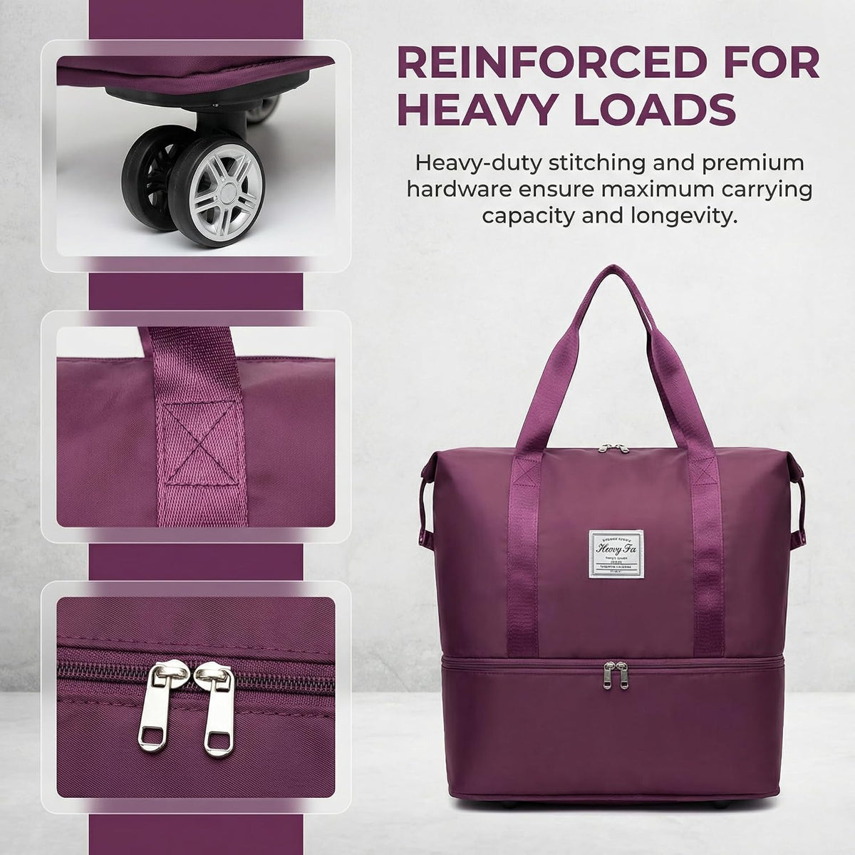 Expandable Foldable Duffle Bag with Wheels, Detachable Rolling Wheels & Telescopic Handle, Lightweight Carry On Travel Bag for Men Women, Ideal for Business Trip Gym Weekend Getaway