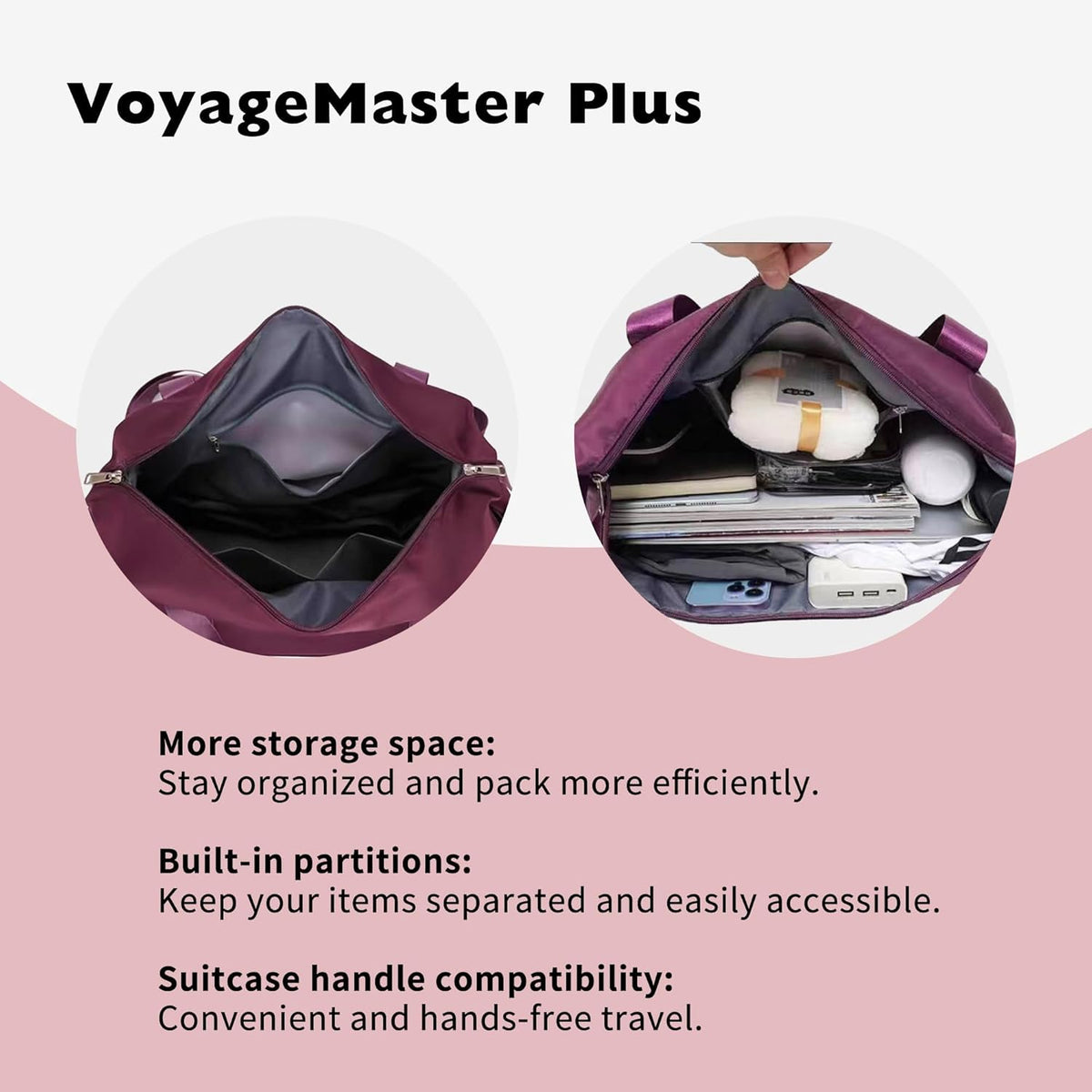 Expandable Foldable Duffle Bag with Wheels, Detachable Rolling Wheels & Telescopic Handle, Lightweight Carry On Travel Bag for Men Women, Ideal for Business Trip Gym Weekend Getaway