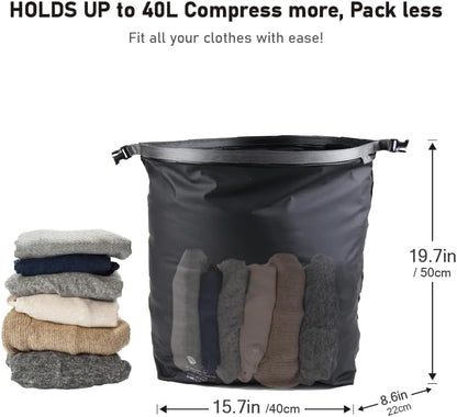 Vacuum Compression Bags for Travel, 40L Pump-Free Reusable Vacuum Bags, Waterproof Laundry Bag for Backpack and Suitcase, Space Saver Bags for Backpacking