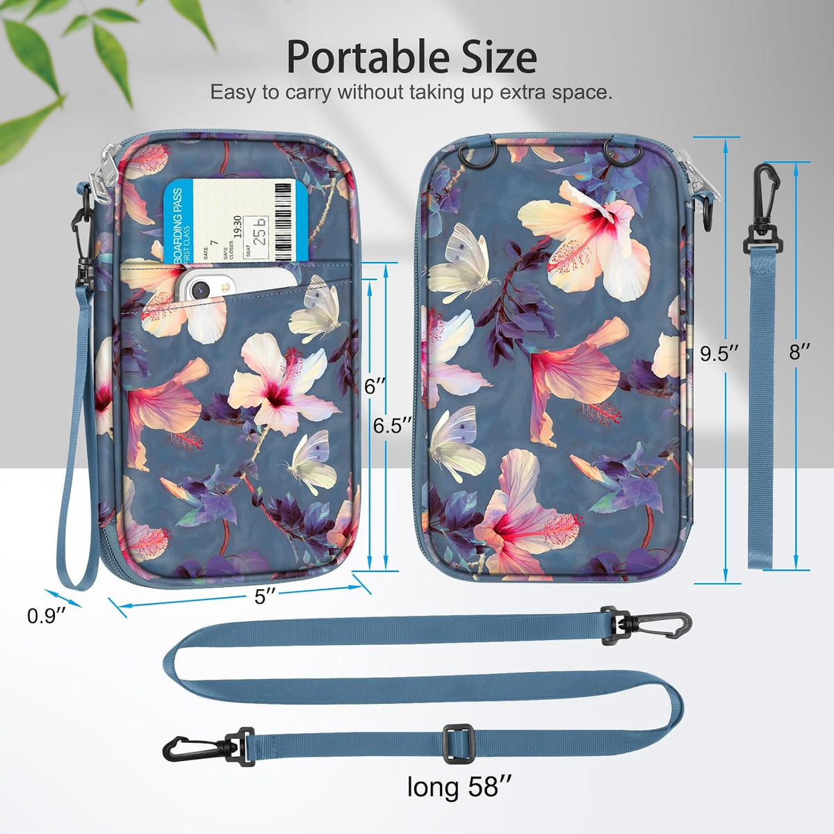 Family Passport Holder for Travel, 6 People Big Capacity Clutch Bag | RFID Blocking, Travel Document Organizer, Pen Holder Keychain Credit Cards Case Cover, Blooming Hibiscus