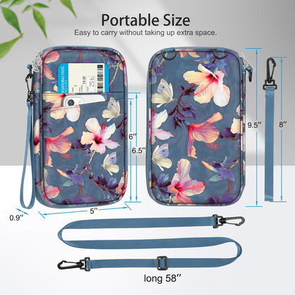 Family Passport Holder for Travel, 6 People Big Capacity Clutch Bag | RFID Blocking, Travel Document Organizer, Pen Holder Keychain Credit Cards Case Cover, Blooming Hibiscus