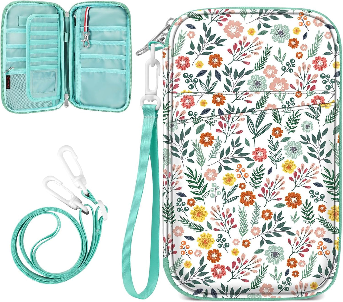 Family Passport Holder for Travel, 6 People Big Capacity Clutch Bag | RFID Blocking, Travel Document Organizer, Pen Holder Keychain Credit Cards Case Cover, Blooming Hibiscus