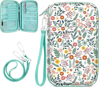 Family Passport Holder for Travel, 6 People Big Capacity Clutch Bag | RFID Blocking, Travel Document Organizer, Pen Holder Keychain Credit Cards Case Cover, Blooming Hibiscus