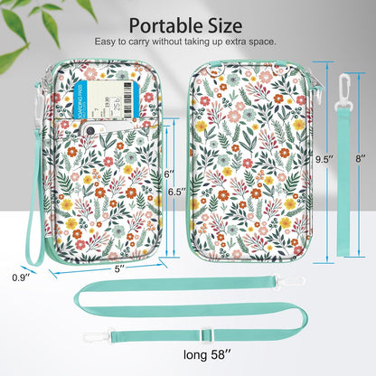 Family Passport Holder for Travel, 6 People Big Capacity Clutch Bag | RFID Blocking, Travel Document Organizer, Pen Holder Keychain Credit Cards Case Cover, Blooming Hibiscus