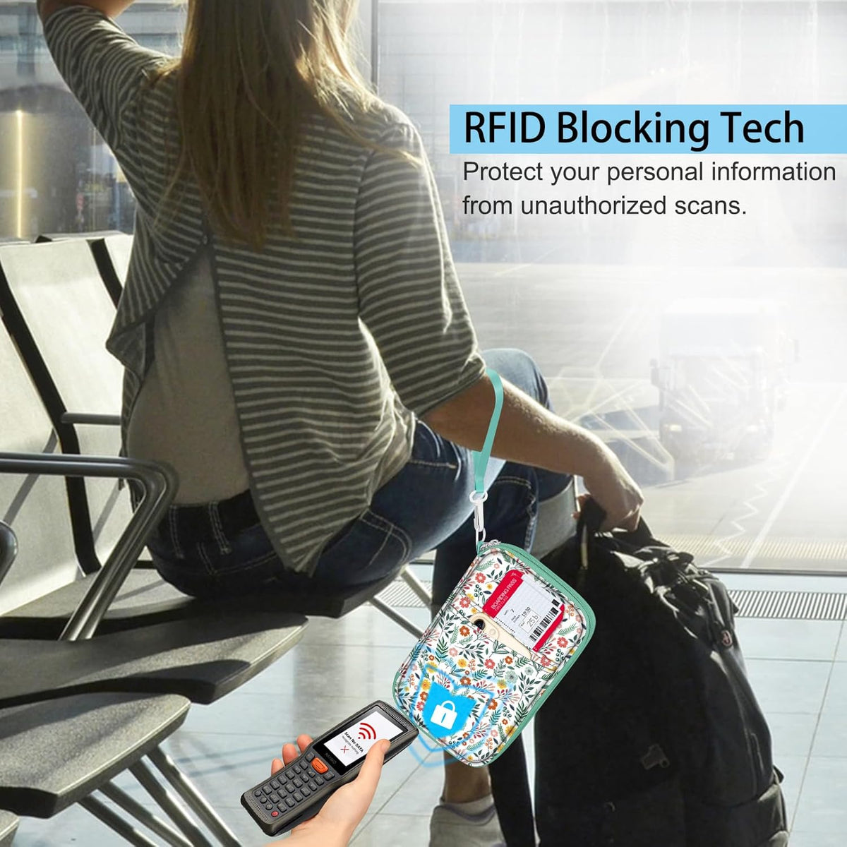 Family Passport Holder for Travel, 6 People Big Capacity Clutch Bag | RFID Blocking, Travel Document Organizer, Pen Holder Keychain Credit Cards Case Cover, Blooming Hibiscus