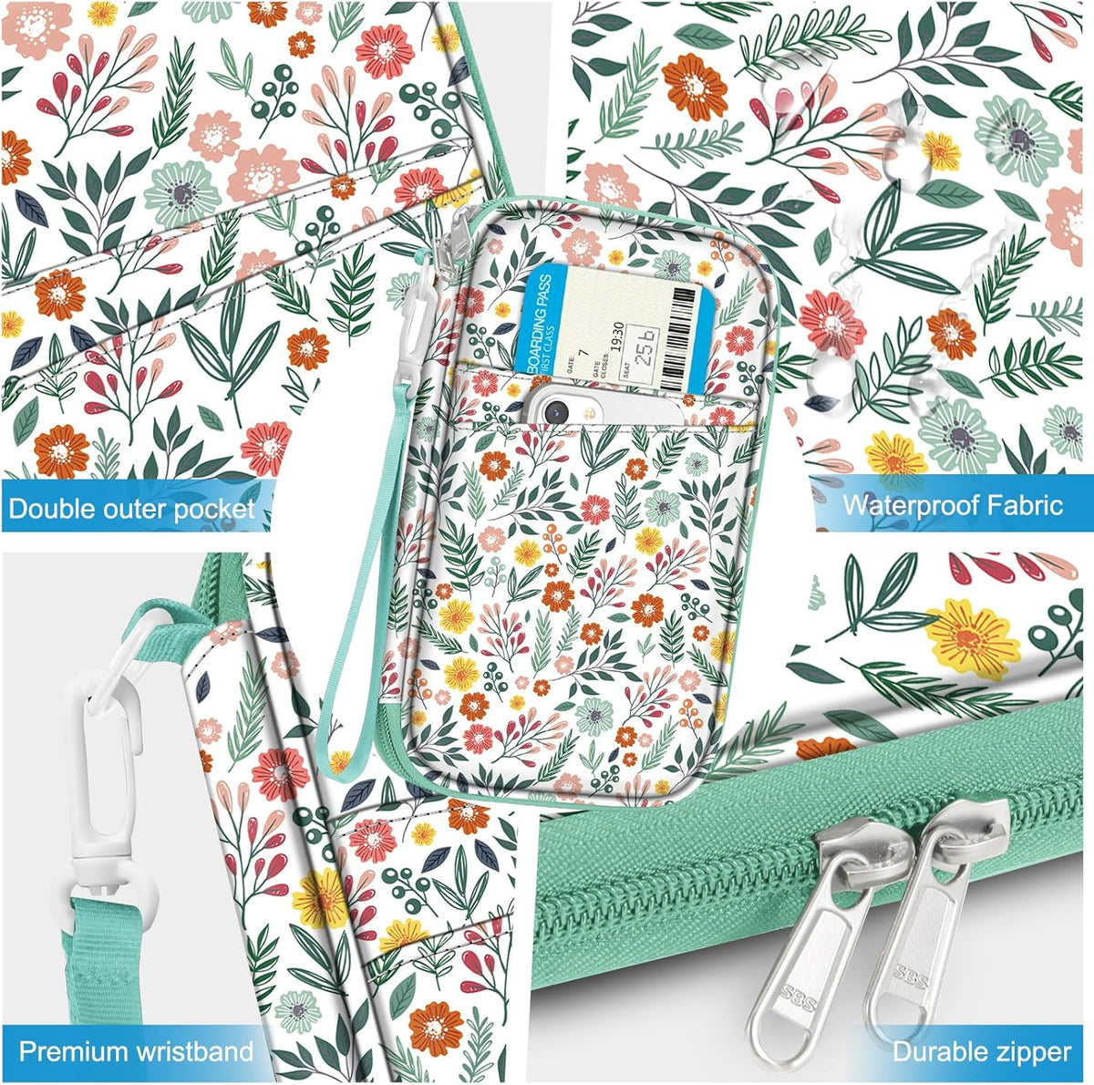 Family Passport Holder for Travel, 6 People Big Capacity Clutch Bag | RFID Blocking, Travel Document Organizer, Pen Holder Keychain Credit Cards Case Cover, Blooming Hibiscus
