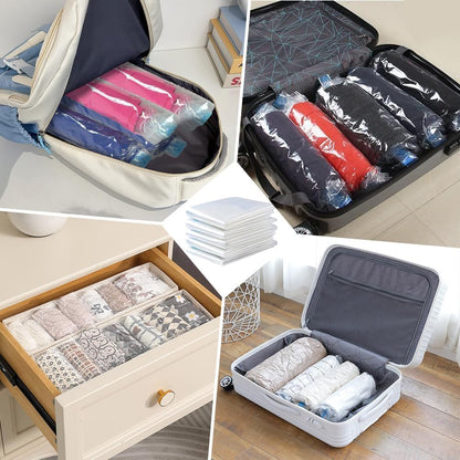 Roll Up Compression Bags No Pump, Compression Bags for Travel No Pump, 2026 Upgrade Spacesaver Bags No Vacuum for Luggage, Suitcase, And Airplane (10*mix)