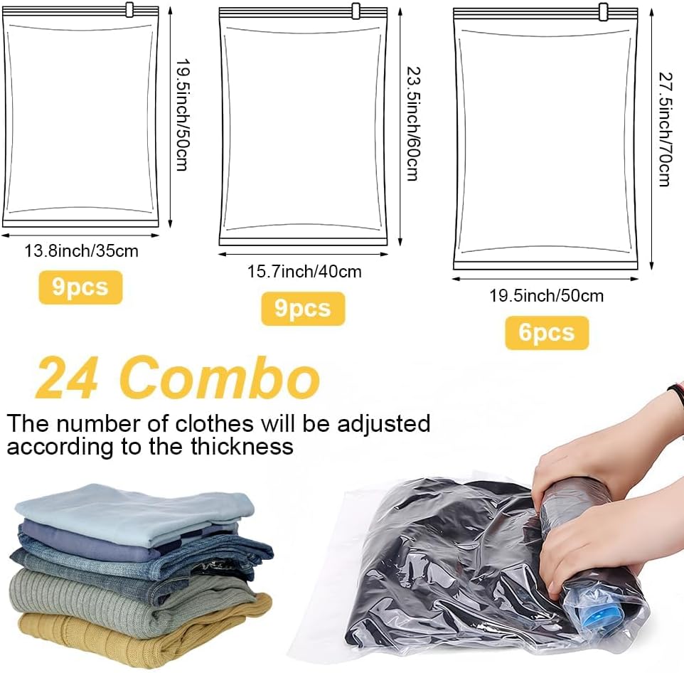Roll Up Compression Bags No Pump, Compression Bags for Travel No Pump, 2026 Upgrade Spacesaver Bags No Vacuum for Luggage, Suitcase, And Airplane (10*mix)