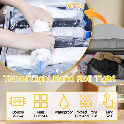 Roll Up Compression Bags No Pump, Compression Bags for Travel No Pump, 2026 Upgrade Spacesaver Bags No Vacuum for Luggage, Suitcase, And Airplane (10*mix)