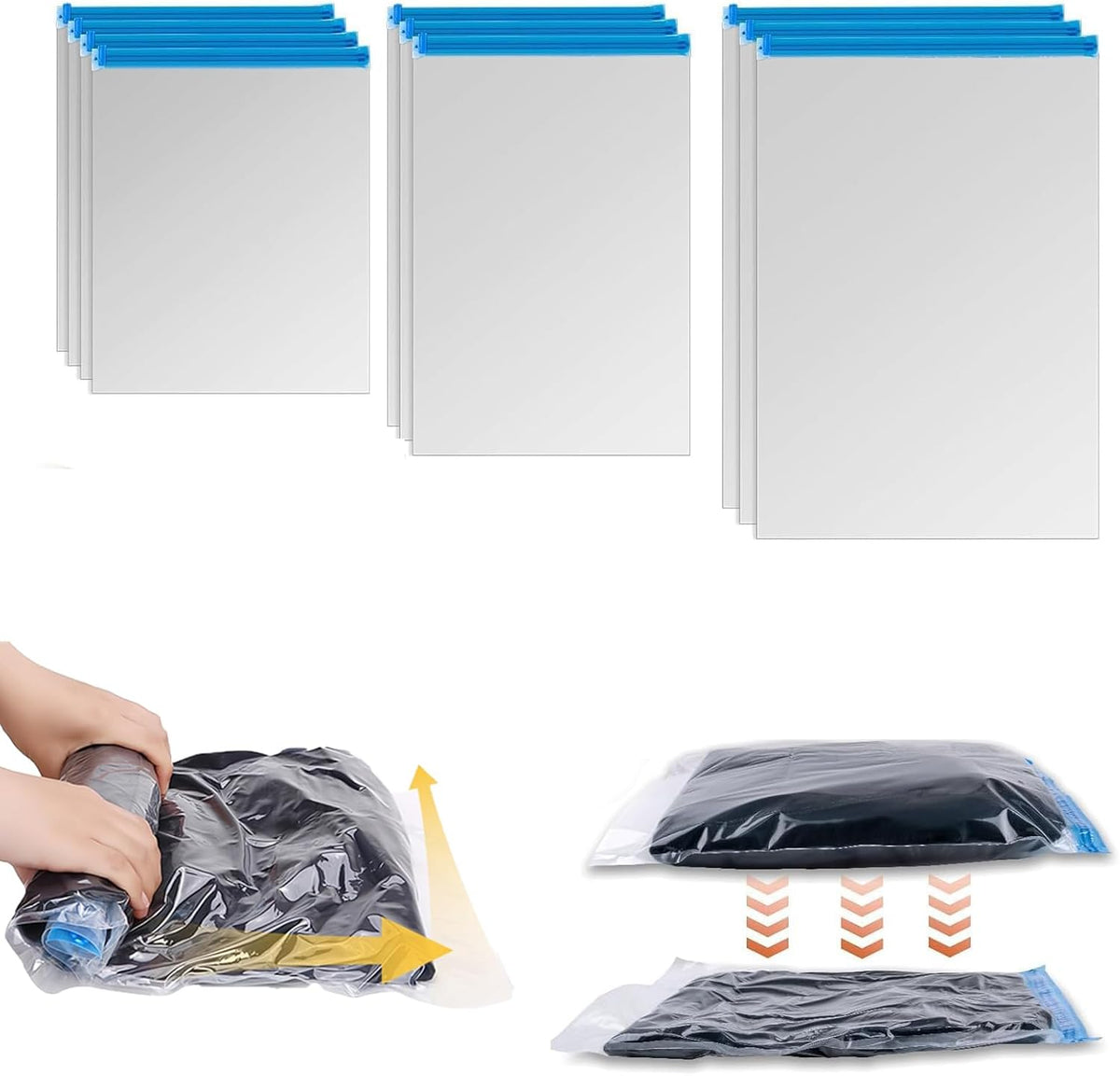Roll Up Compression Bags No Pump, Compression Bags for Travel No Pump, 2026 Upgrade Spacesaver Bags No Vacuum for Luggage, Suitcase, And Airplane (10*mix)