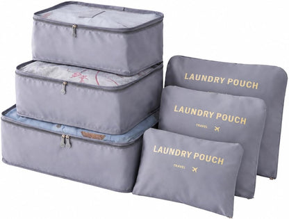 6 Set Travel Packing Cubes for Luggage – Laundry Pouch Organizer Bags, Lightweight Storage Pouches for Clothes, Shoes, and Toiletries (grey)