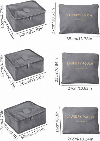 6 Set Travel Packing Cubes for Luggage – Laundry Pouch Organizer Bags, Lightweight Storage Pouches for Clothes, Shoes, and Toiletries (grey)