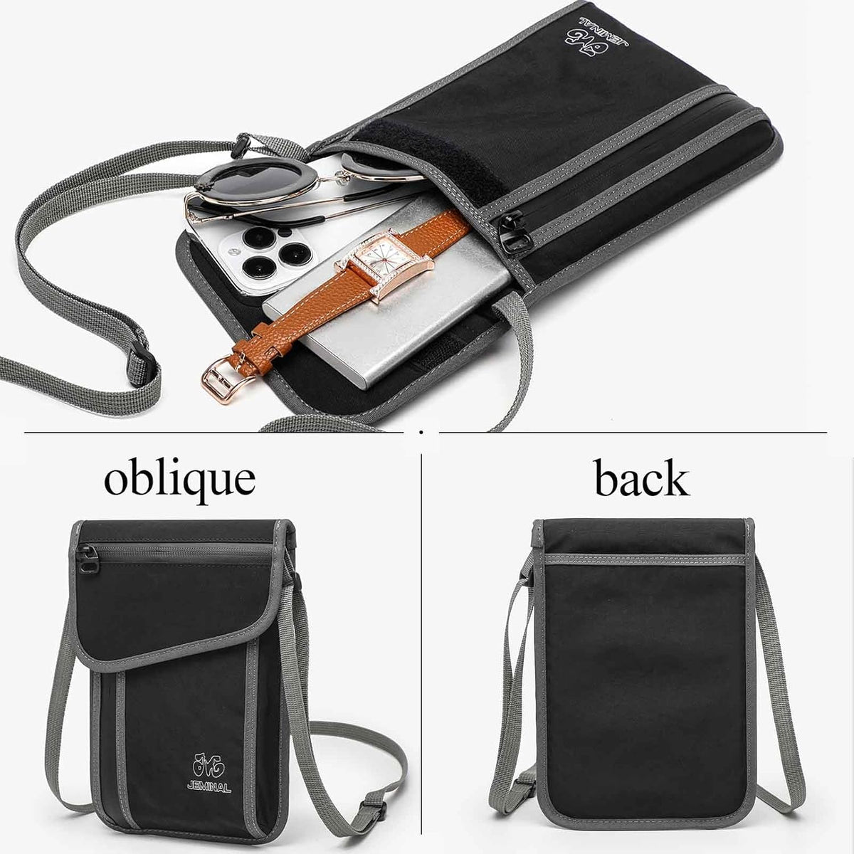 JEMINAL Passport ID Crossbody Phone Bag for Men & Women: Waterproof Small Phone Shoulder Handbag for lighty Camp Jog Travel