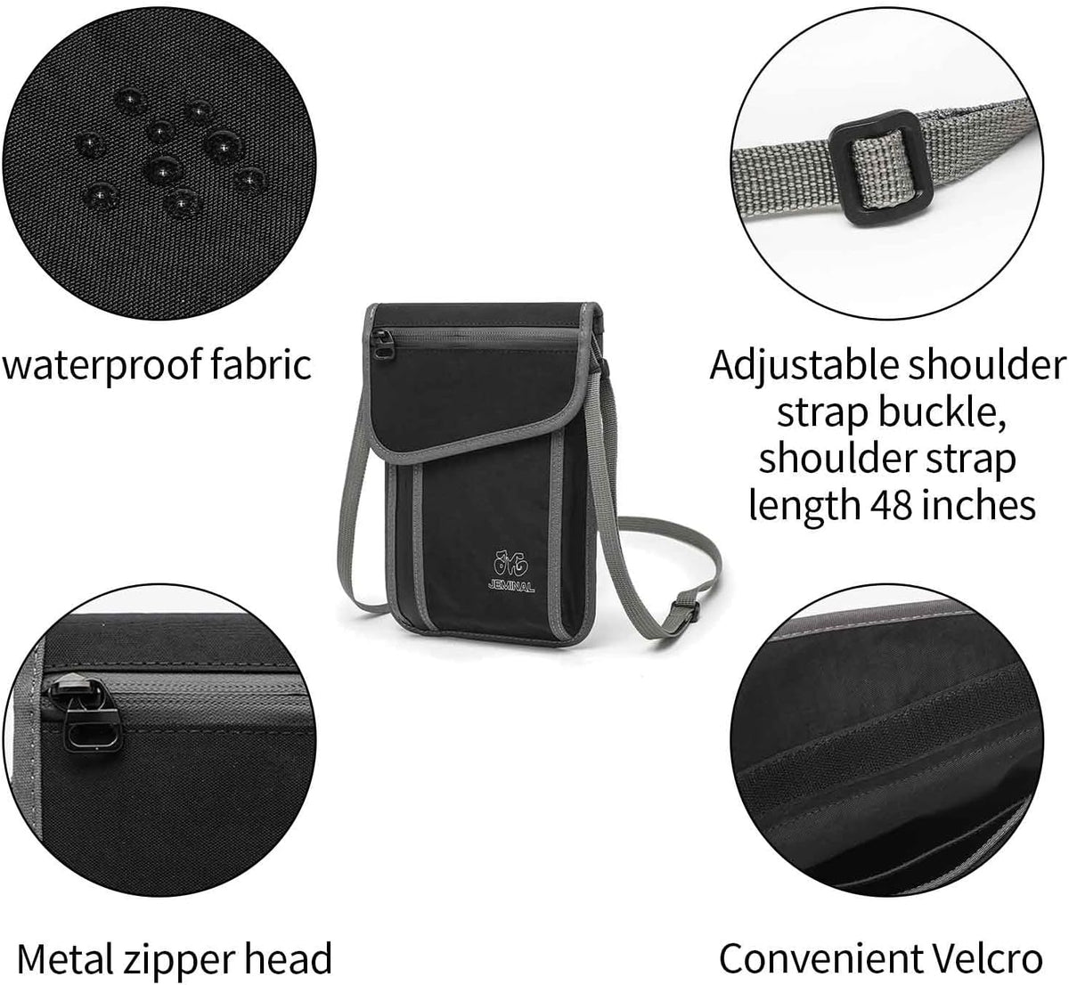 JEMINAL Passport ID Crossbody Phone Bag for Men & Women: Waterproof Small Phone Shoulder Handbag for lighty Camp Jog Travel