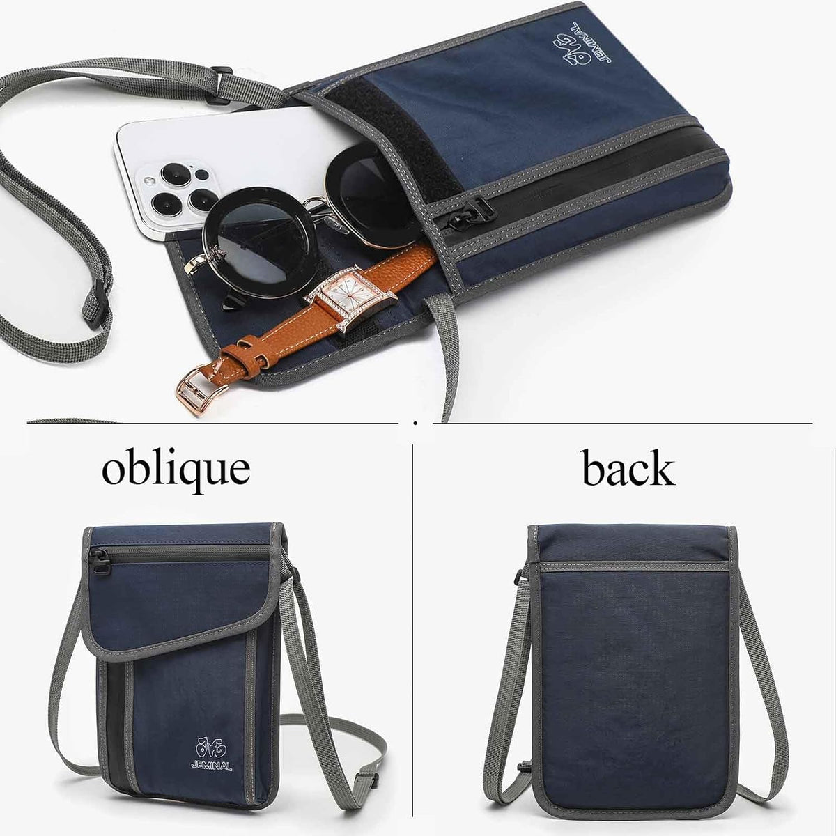 JEMINAL Passport ID Crossbody Phone Bag for Men & Women: Waterproof Small Phone Shoulder Handbag for lighty Camp Jog Travel