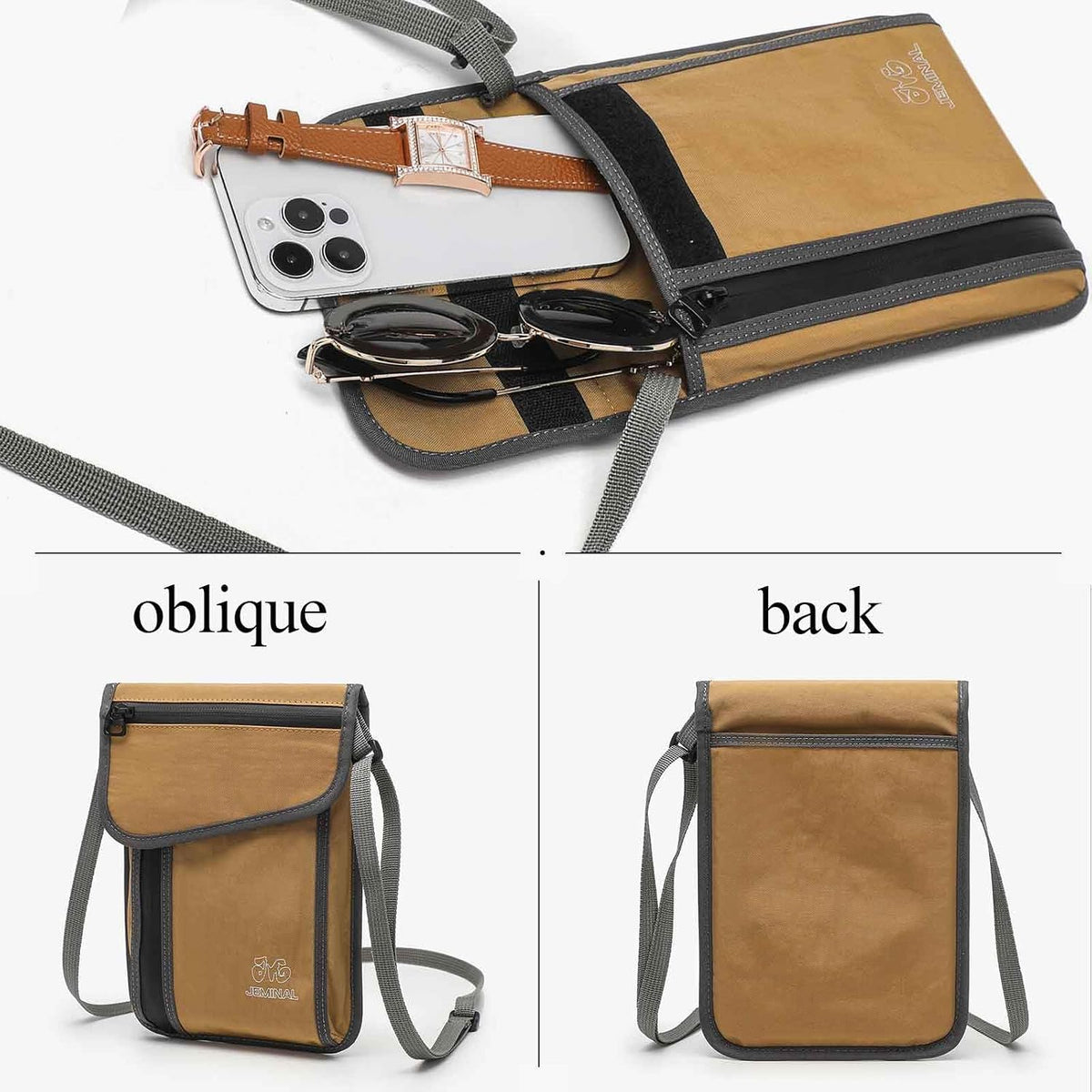 JEMINAL Passport ID Crossbody Phone Bag for Men & Women: Waterproof Small Phone Shoulder Handbag for lighty Camp Jog Travel