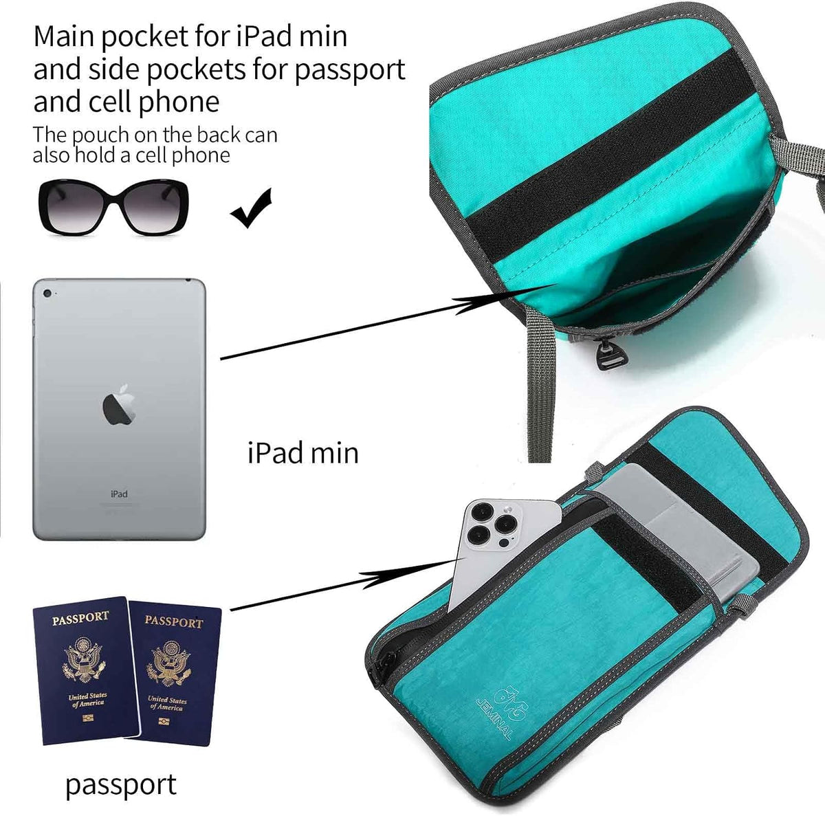 JEMINAL Passport ID Crossbody Phone Bag for Men & Women: Waterproof Small Phone Shoulder Handbag for lighty Camp Jog Travel