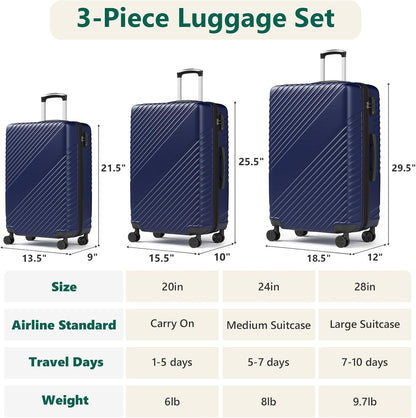 20 Inch Carry On Luggage, ABS Hardside Suitcase with Spinner Wheels, Airline-Approved Cabin Luggage with TSA Security Lock, Expandable Travel Suitcase for Flights, Business Trips & Weekend Vacations
