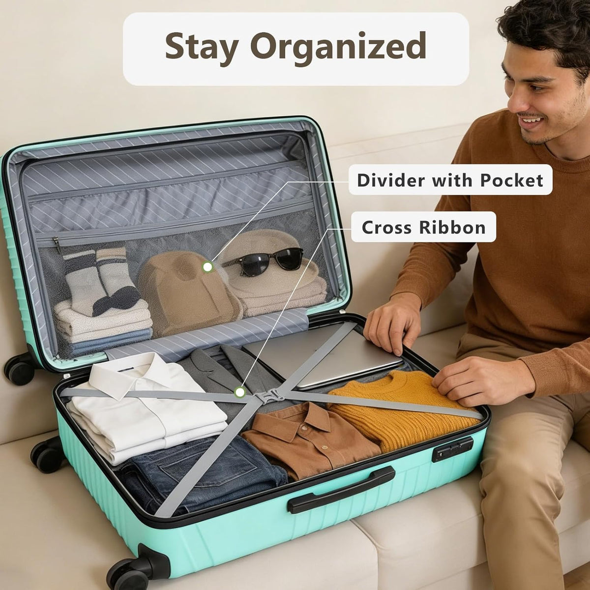 20 Inch Carry On Luggage, ABS Hardside Suitcase with Spinner Wheels, Airline-Approved Cabin Luggage with TSA Security Lock, Expandable Travel Suitcase for Flights, Business Trips & Weekend Vacations