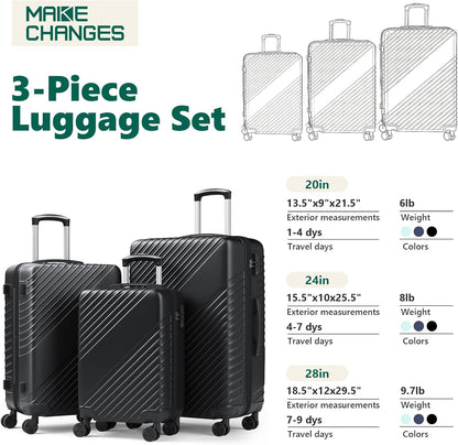 20 Inch Carry On Luggage, ABS Hardside Suitcase with Spinner Wheels, Airline-Approved Cabin Luggage with TSA Security Lock, Expandable Travel Suitcase for Flights, Business Trips & Weekend Vacations