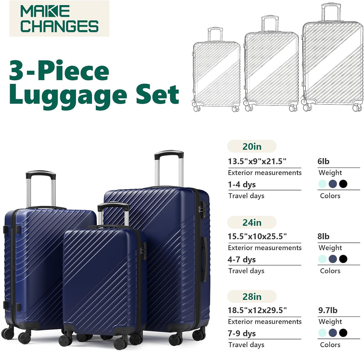 20 Inch Carry On Luggage, ABS Hardside Suitcase with Spinner Wheels, Airline-Approved Cabin Luggage with TSA Security Lock, Expandable Travel Suitcase for Flights, Business Trips & Weekend Vacations