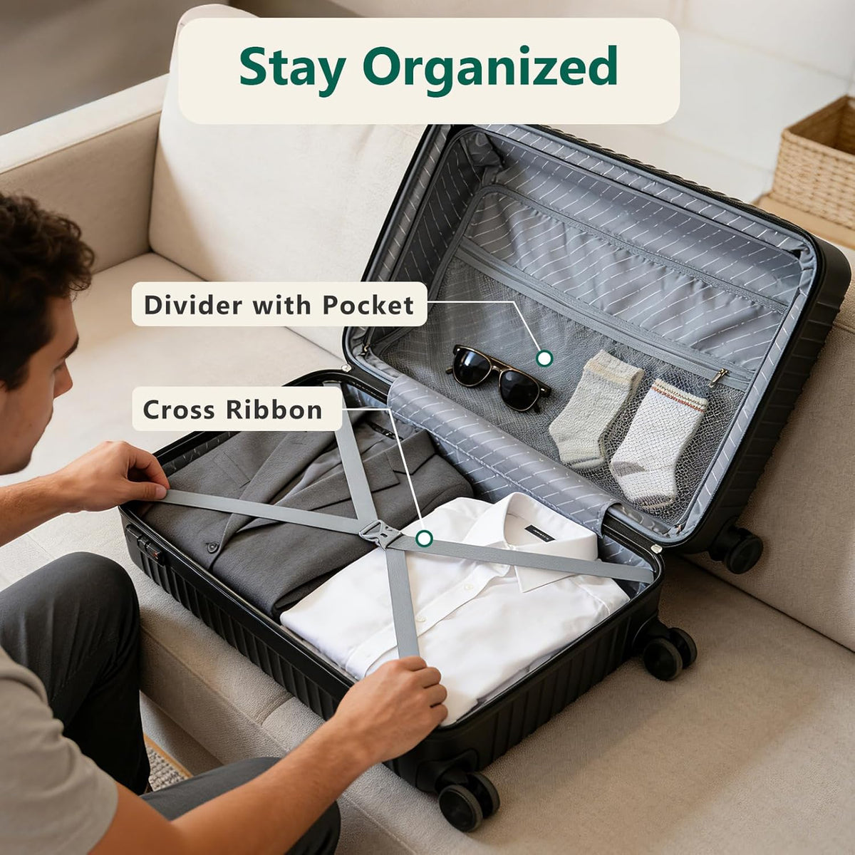 20 Inch Carry On Luggage, ABS Hardside Suitcase with Spinner Wheels, Airline-Approved Cabin Luggage with TSA Security Lock, Expandable Travel Suitcase for Flights, Business Trips & Weekend Vacations