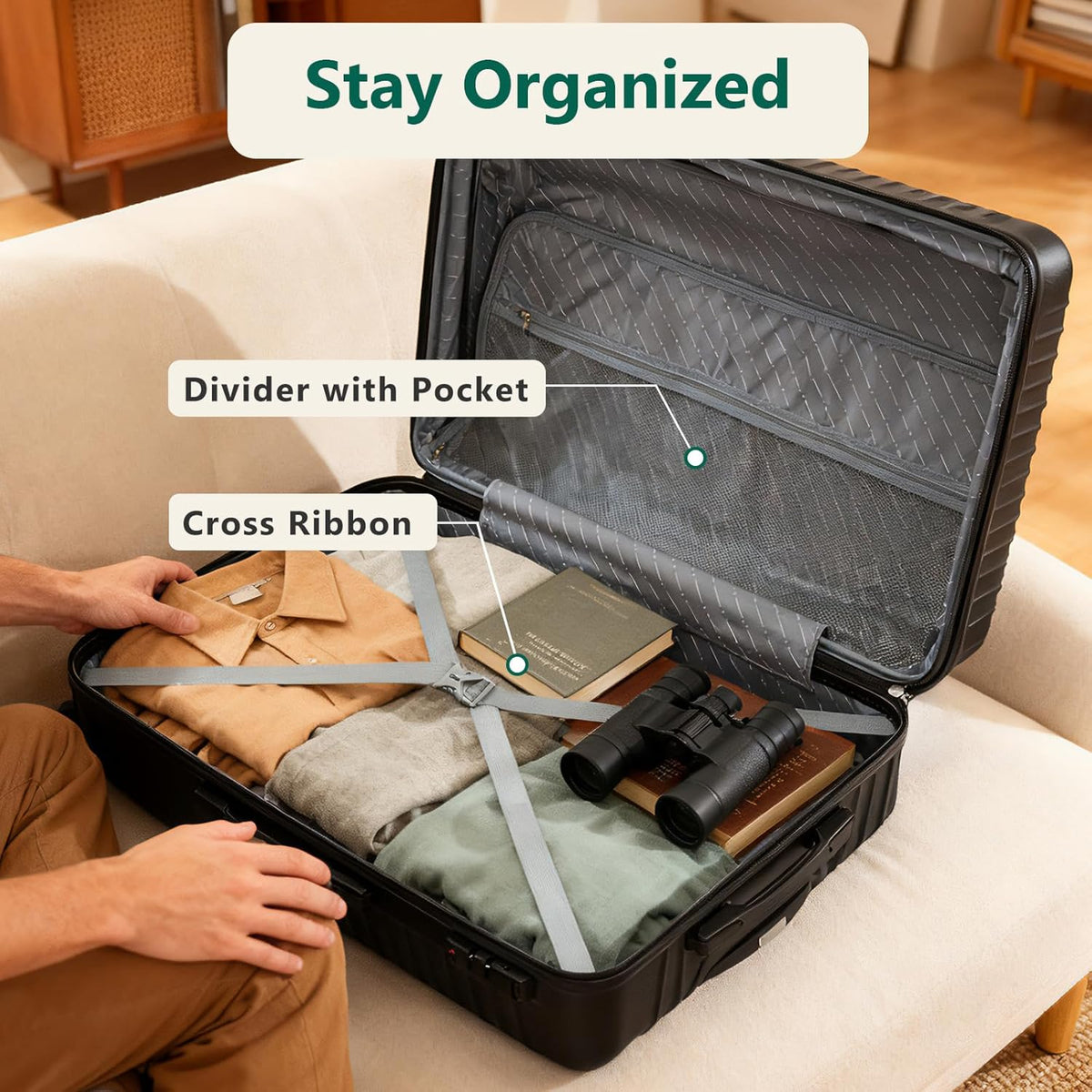 20 Inch Carry On Luggage, ABS Hardside Suitcase with Spinner Wheels, Airline-Approved Cabin Luggage with TSA Security Lock, Expandable Travel Suitcase for Flights, Business Trips & Weekend Vacations