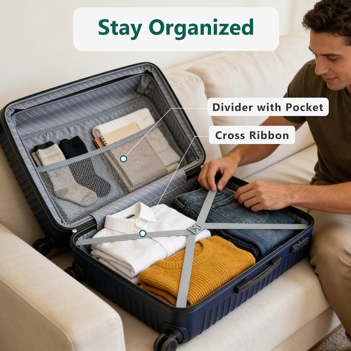 20 Inch Carry On Luggage, ABS Hardside Suitcase with Spinner Wheels, Airline-Approved Cabin Luggage with TSA Security Lock, Expandable Travel Suitcase for Flights, Business Trips & Weekend Vacations