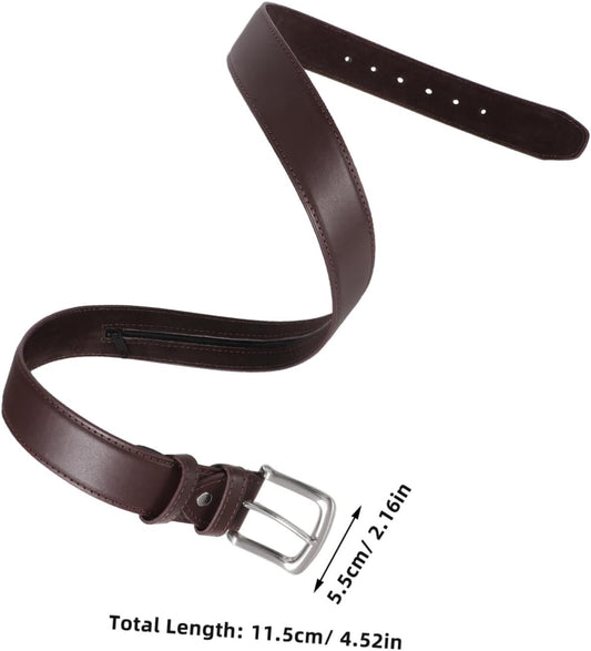 Hidden Money Belt Concealed Pockets for Travel Pu Waist Belt Zippered Storage for Cash and Valuables Brown Long