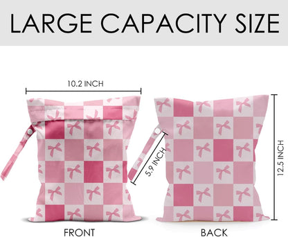 Pink Bow Checker Wet Bag for Swimsuit Travel Beach Baby Cloth Diapers